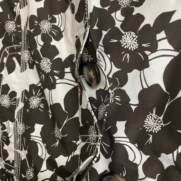 Eddie Bauer Brown and Cream Rain Coat Trench Jacket Floral Hibiscus - Picture 5 of 12